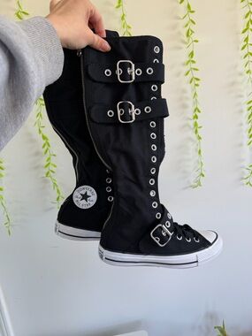 Converse Black Knee-High Buckle Lace-Up Sneakers
